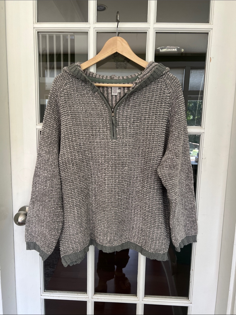 Carbon to Cobalt- Cozy Textured Half-Zip Hooded Sweater - Gray